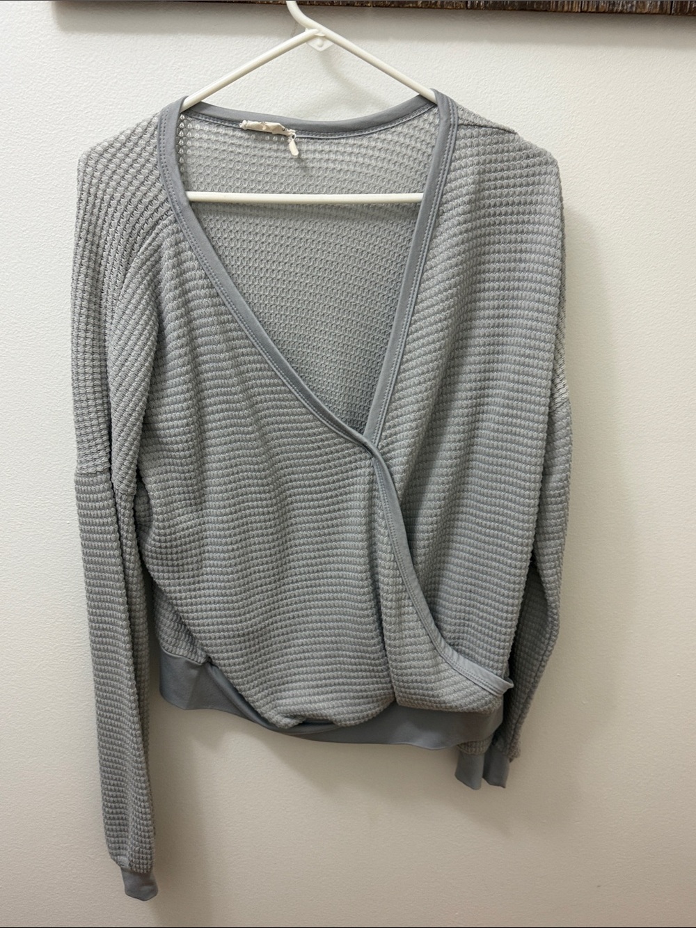 Light Gray Waffle Knit Wrap Sweater - Women